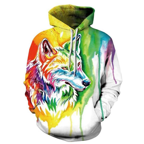 Image of Unisex Rainbow Colour Wolf 3D Printed Hoodie