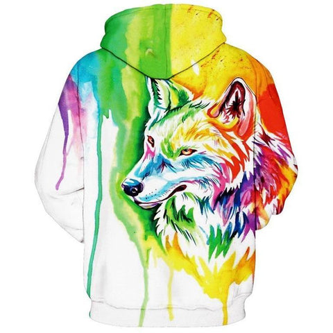 Image of Unisex Rainbow Colour Wolf 3D Printed Hoodie