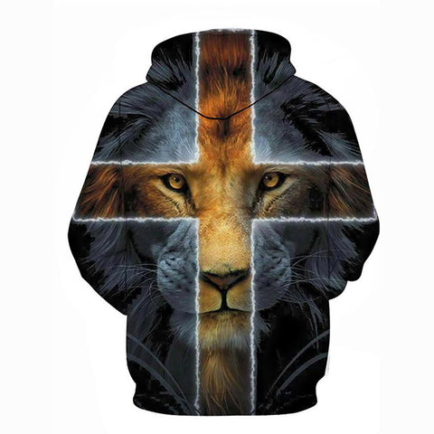 Image of Men's Lion 3D Graphic Cartoon Statement Animal Hoodie