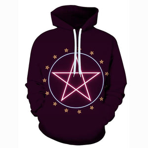 Geometric 3D Printed Star Hooded Pullover Hoodie