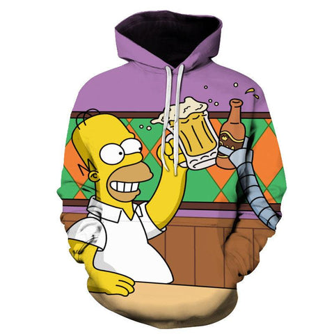 Image of 3D Cartoon Printing Hoodies - Homer Simpson And His Son Sweatshirt