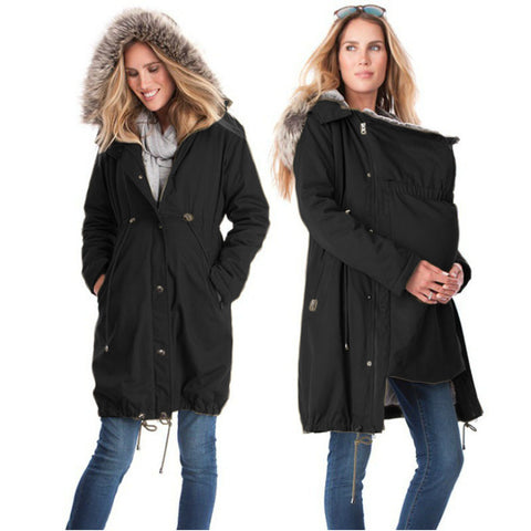 Image of Women's Coat -  Maternity Clothings Kangaroo Outfit Mother Fur Hoodied Coat