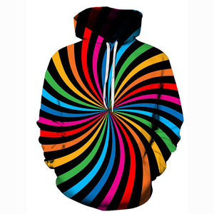 Men's Geometric 3D Printed Hooded Pullover Casual Rainbow Hoodie