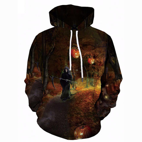 Image of Men Hoodie Geometric 3D Printed Skull Hooded Casual Street Chic Brown Pullover