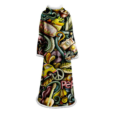 Image of 3D Digital Printed Blanket With Sleeves-Colorful Cartoon Blanket Robe