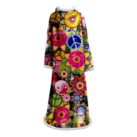 Image of 3D Digital Printed Blanket With Sleeves-Colorful Cartoon Blanket Robe