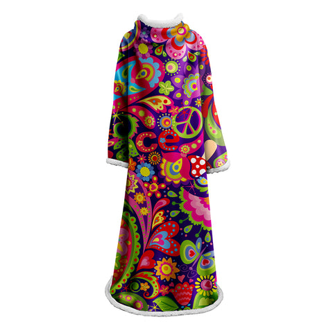 Image of 3D Digital Printed Blanket With Sleeves-Colorful Cartoon Blanket Robe