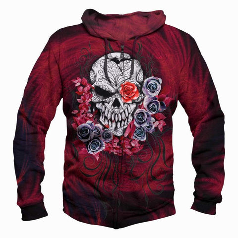 Image of Skull and Roses - 3D Hoodie, Zip-Up, Sweatshirt, T-Shirt