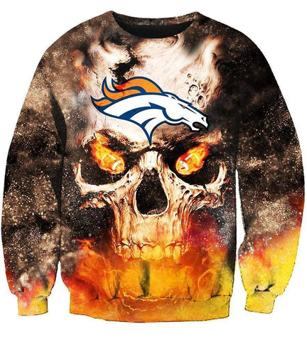 Image of Skull Denver Broncos Hoodies - Pullover Grey Hoodie