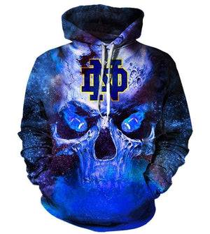 Funny Skull Notre Dame Irish Hoodies - Pullover Fighting Blue Hoodie