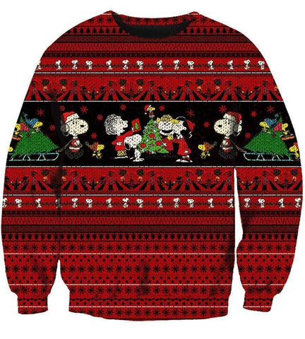 Image of Christmas Snoopy Peanuts Hoodies - Pullover Red Hoodie