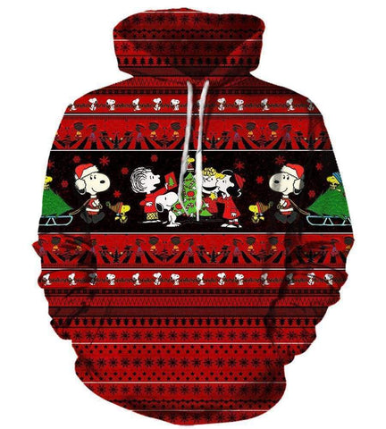 Image of Christmas Snoopy Peanuts Hoodies - Pullover Red Hoodie