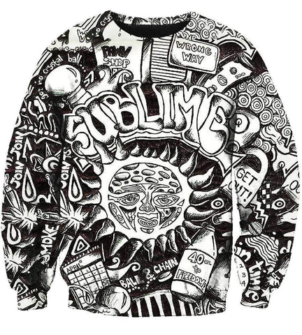 Image of Funny Sublime Hoodies - Black And White The Sun Shines Zip Up Hoodie