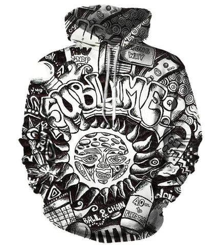 Image of Funny Sublime Hoodies - Black And White The Sun Shines Zip Up Hoodie