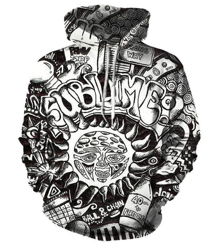 Image of Funny Sublime Hoodies - Black And White The Sun Shines Pullover Hoodie