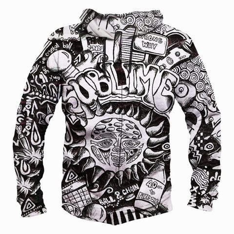 Image of Funny Sublime Hoodies - Black And White The Sun Shines Pullover Hoodie