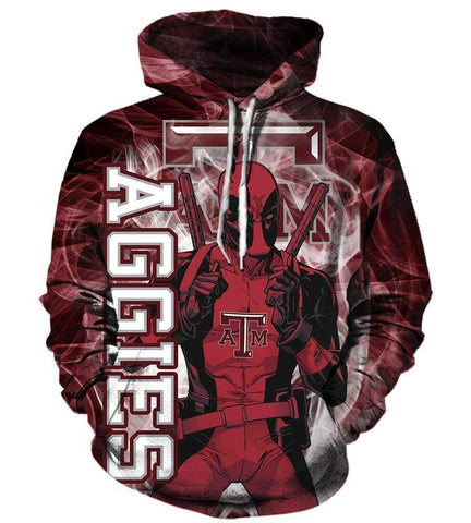 Image of Deadpool Texas A&M Aggies Hoodies - Pullover Deep Red Hoodie