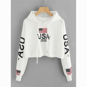 Women's White Basic Crop Top Hoodie