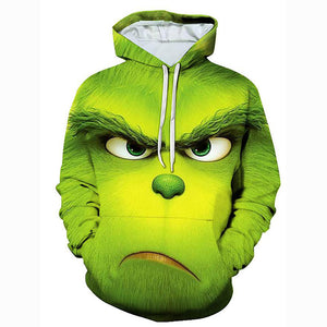 3D Printed Cartoon Movie Animal Hoodie - Hooded Basic Green Pullover
