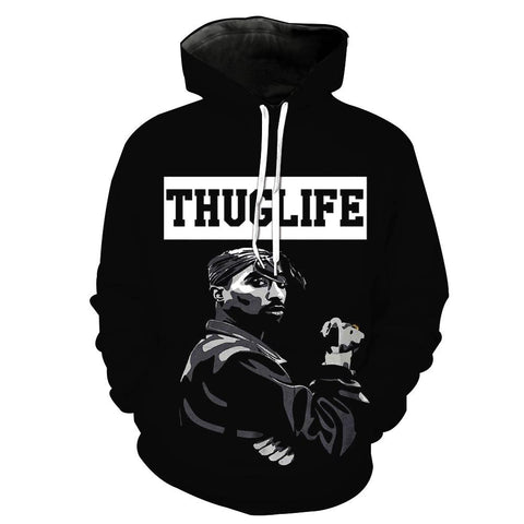 Image of 2Pac Tupac Thug Life Hoodies - Character Pullover Black Hoodie