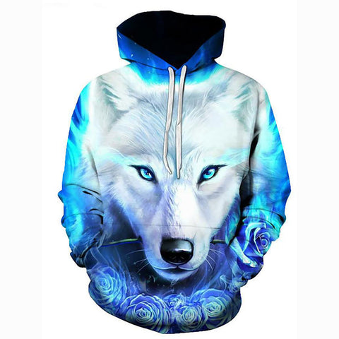 Image of 3D Printed Wolf Hoodie - Hooded Basic Pullover
