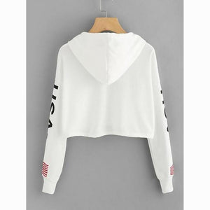 Women's White Basic Crop Top Hoodie