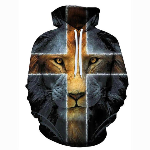 Image of Men's Lion 3D Graphic Cartoon Statement Animal Hoodie