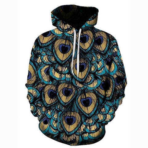 Image of Men's Geometric 3D Printed Hooded Casual Slim Blue Peafowls Animal Hoodie Party