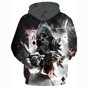 3D Printed Skull Hoodie - Hooded Long Sleeve Loose Pullover