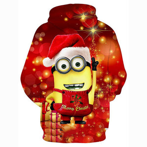 Women's 3D Cartoon Despicable Me Work Basic Loose Red Hoodie