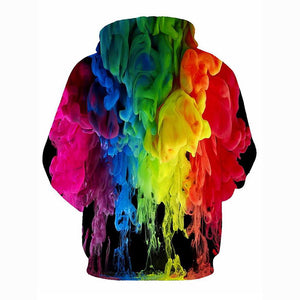 3D Printed Patchwork Rainbow Hoodie - Hooded Casual Pullover