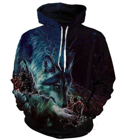 Image of Wolf Hoodies - Pullover Black Hoodie
