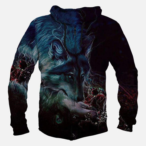 Image of Wolf Hoodies - Pullover Black Hoodie