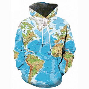 3D Printed Map Geometric Hoodie - Hooded Active Pullover