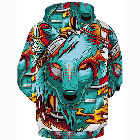 Image of 3D Printed Cartoon Wolf Hoodie - Hooded Basic Exaggerated Pullover