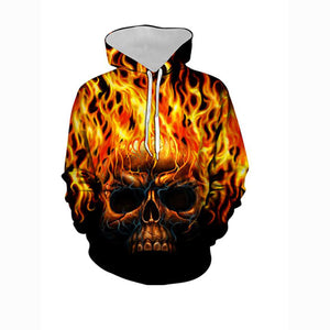 3D Printed Skull Hoodie - Hooded Basic Yellow Pullover