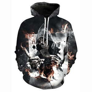 3D Printed Skull Hoodie - Hooded Long Sleeve Loose Pullover