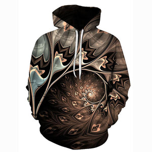 Men's Geometric 3D Printed Hooded Street Chic Brown Hoodie Pullover